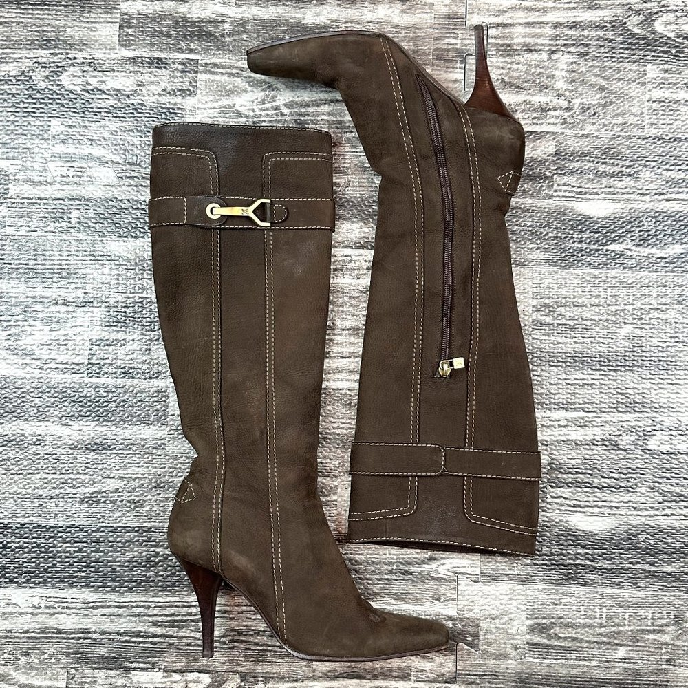 LOUIS VUITTON Leather Heel Boots Square Toe US 7.5 in Brown